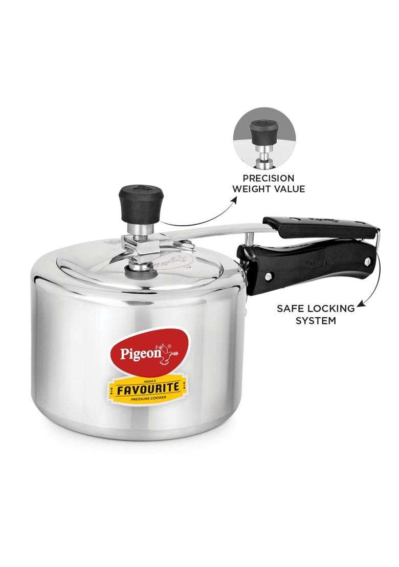 Pigeon By Stovekraft Favourite Aluminium Inner Lid Induction Base Pressure Cooker | 3 L | 3.2 Qt | Pack of 2 - Indya