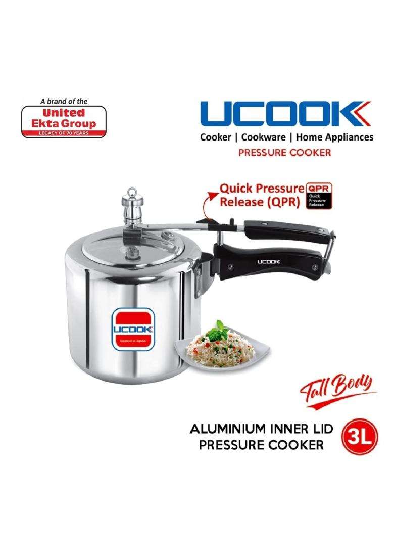 UCOOK By United Ekta Group. Aluminium Tall Body Inner Lid Induction Pressure Cooker | 3 L | 3.2 Qt - Indya