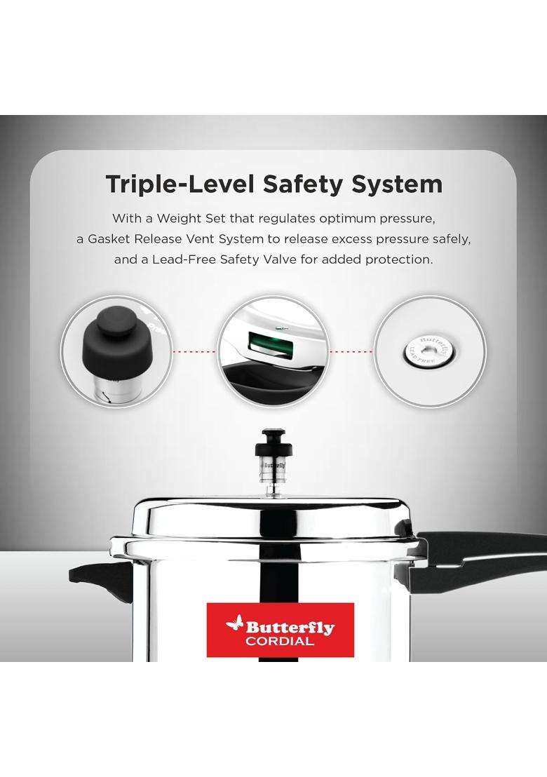 Butterfly Cordial Pressure Cooker | 5 L | 5.3 Qt | Induction Compatible | Food Safe - Indya