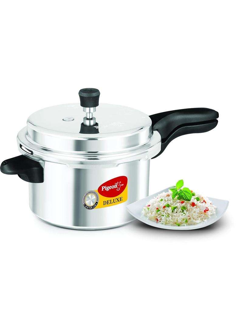 Pigeon By Stovekraft Deluxe Aluminium Outer Lid Pressure Cooker Without Induction Base | 5 L | 5.3 Qt - Indya