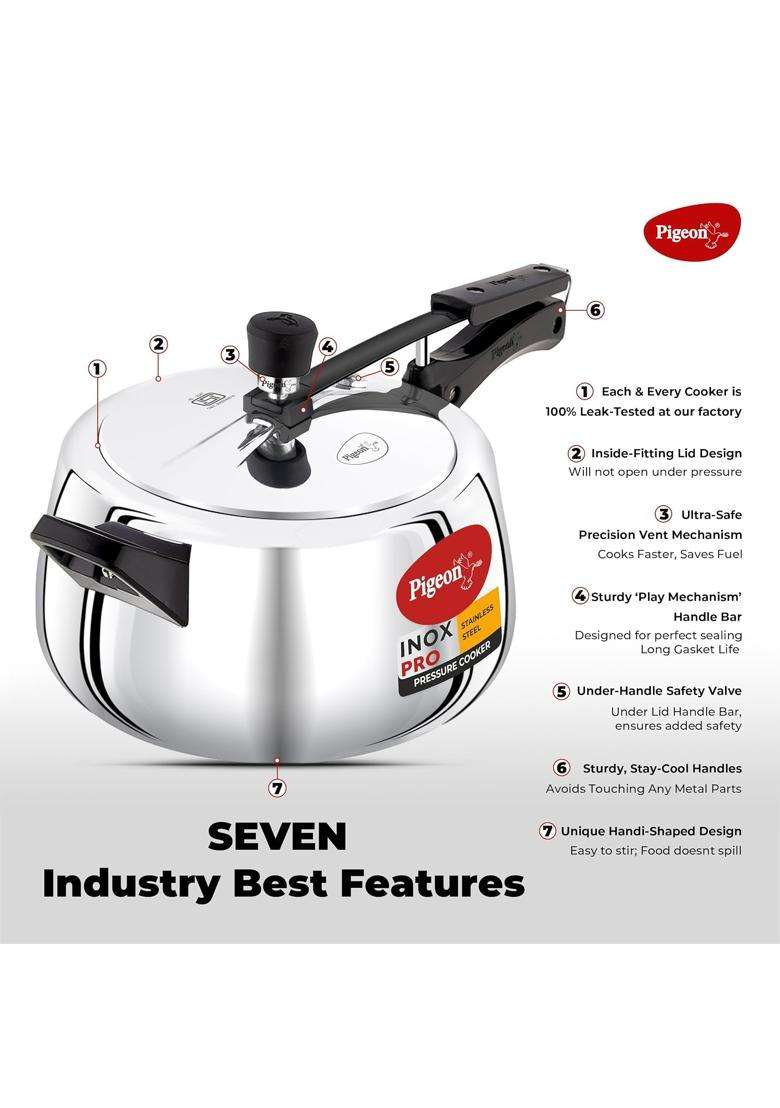 Pigeon By Stovekraft Inox Pro Inner Lid Stainless Steel Cooker | 5 L | 5.3 Qt - Indya