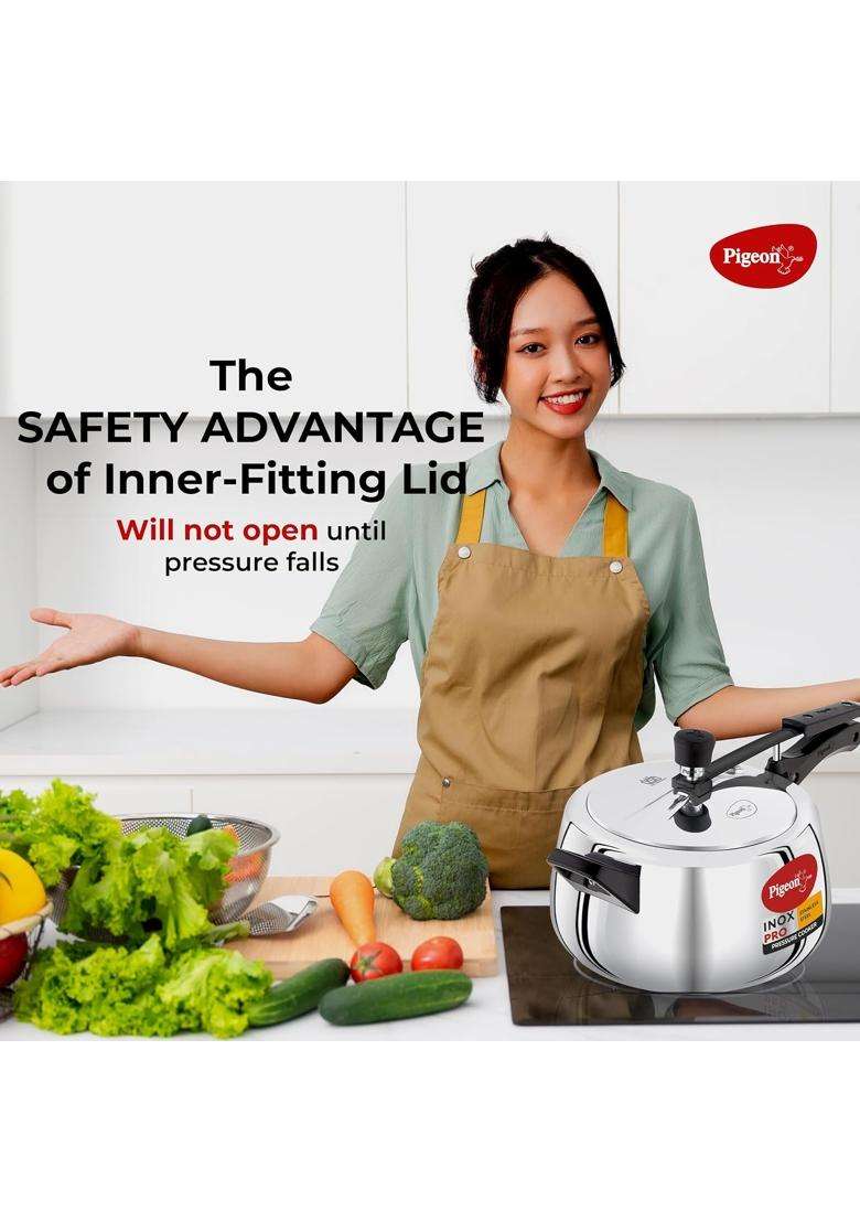 Pigeon By Stovekraft Inox Pro Inner Lid Stainless Steel Cooker | 5 L | 5.3 Qt - Indya