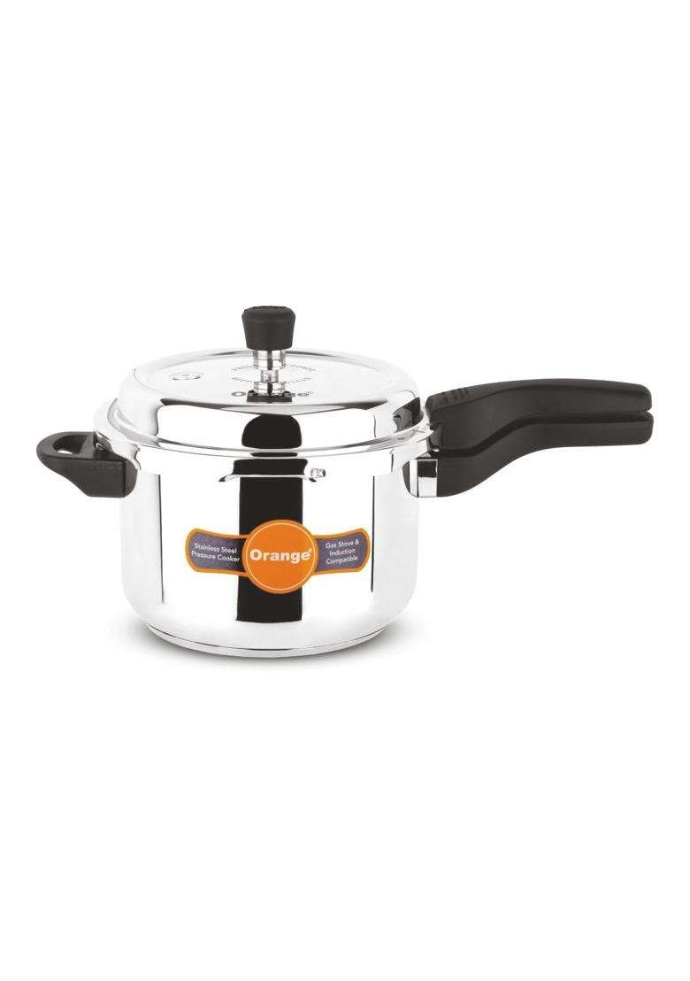 Orange Inox Series Stainless Steel Outer Lid Pressure Cooker with Strong Sturdy Handle | 5 L | 5.3 Qt | Induction Compatible - Indya