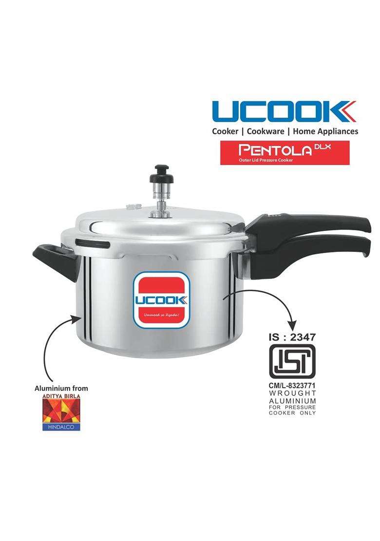 UCOOK Pentola DLX Aluminium Outer Lid Pressure Cooker | 5 L | 5.3 Qt - Indya