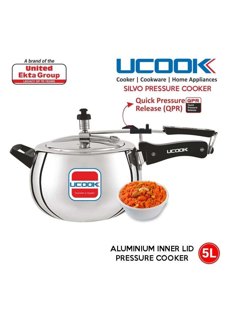 UCOOK By United Ekta Engg. Silvo Bulging Shape Aluminium Non-Induction Inner Lid | 5 L | 5.3 Qt - Indya