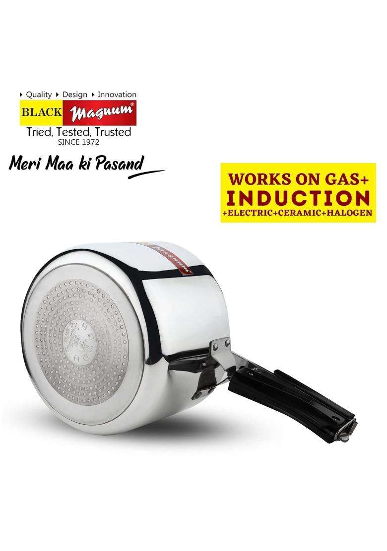 Black Magnum Pro SSR-3 Stainless Steel Induction Compatible Inner Lid Pressure Cooker | 5 L | 5.3 Qt - Indya