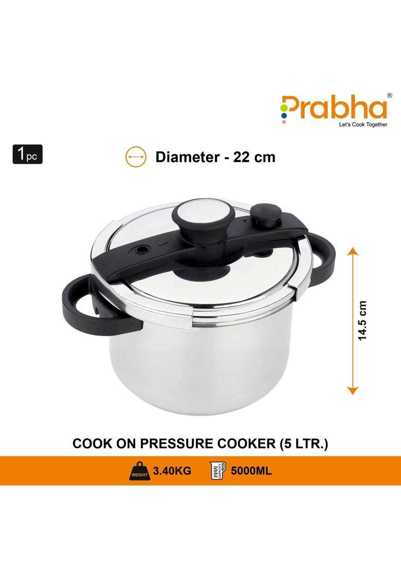 Prabha Cook-on Outer Lid Stainless Steel Pressure Cooker | 5 L | 5.3 Qt | Induction Compatible - Indya