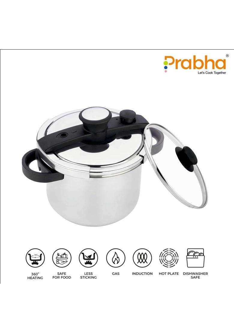 Prabha Cook-on Outer Lid Stainless Steel Pressure Cooker | 5 L | 5.3 Qt | Induction Compatible - Indya