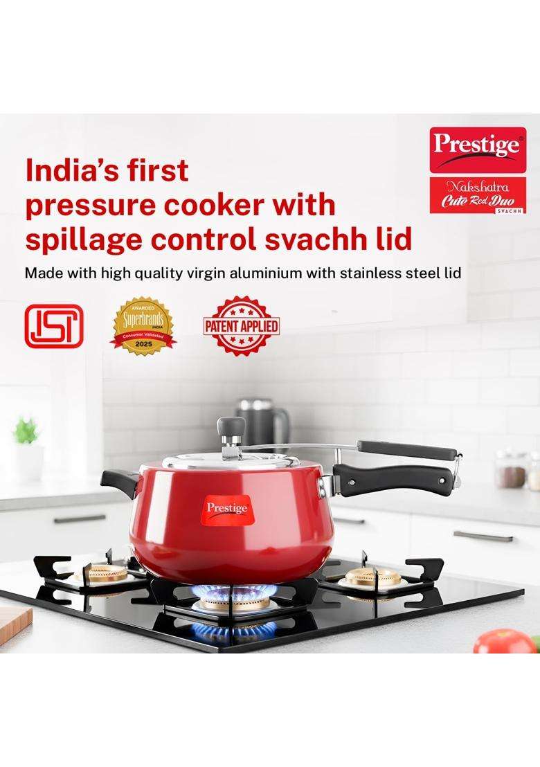 Prestige Nakshatra Cute Duo Svachh Aluminium Inner Lid Pressure Cooker | 5 L | 5.3 Qt - Indya