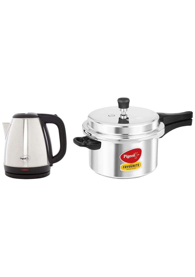 Pigeon By Stovekraft Favourite Induction Base Aluminium Pressure Cooker with Outer Lid | 5 L | 5.3 Qt - Indya