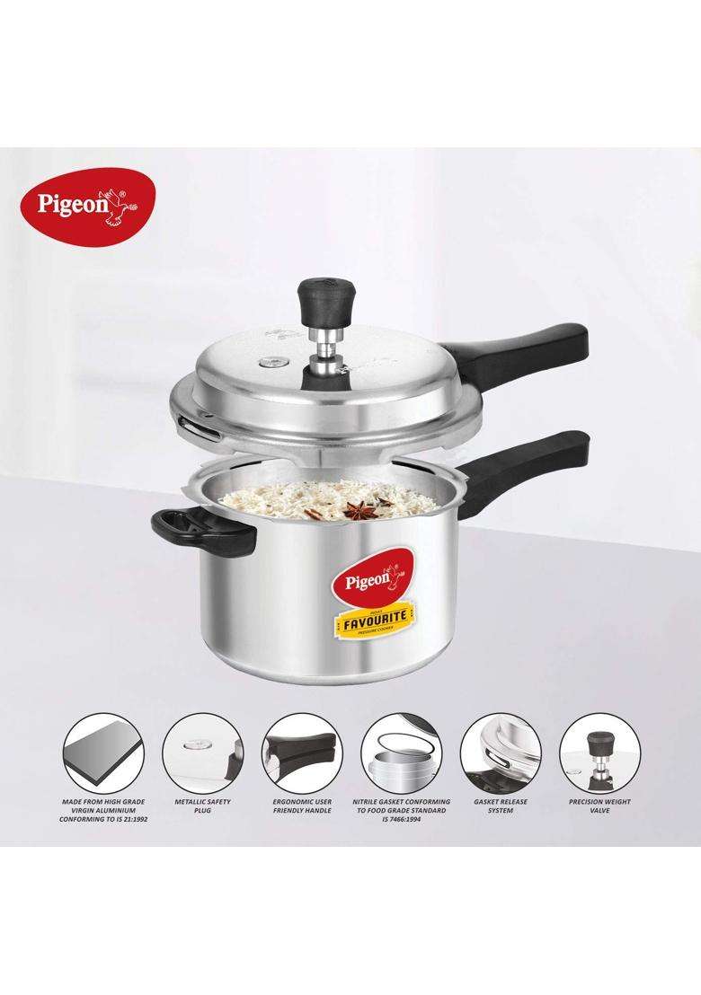 Pigeon By Stovekraft Favourite Induction Base Aluminium Pressure Cooker with Outer Lid | 5 L | 5.3 Qt - Indya