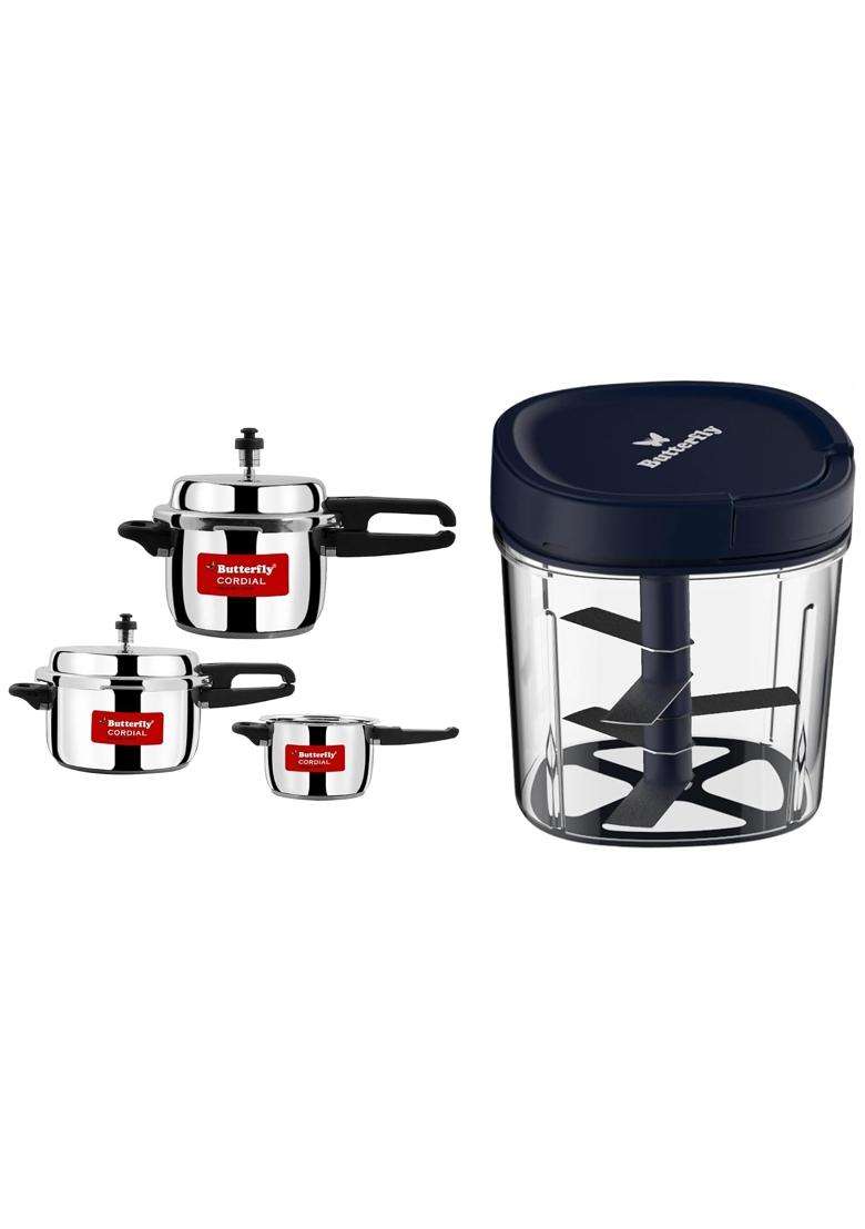 Butterfly Cordial 2 3 and Outer Lid SS Pressure Cookers | 5 L | 5.3 Qt | Induction Compatible - Indya