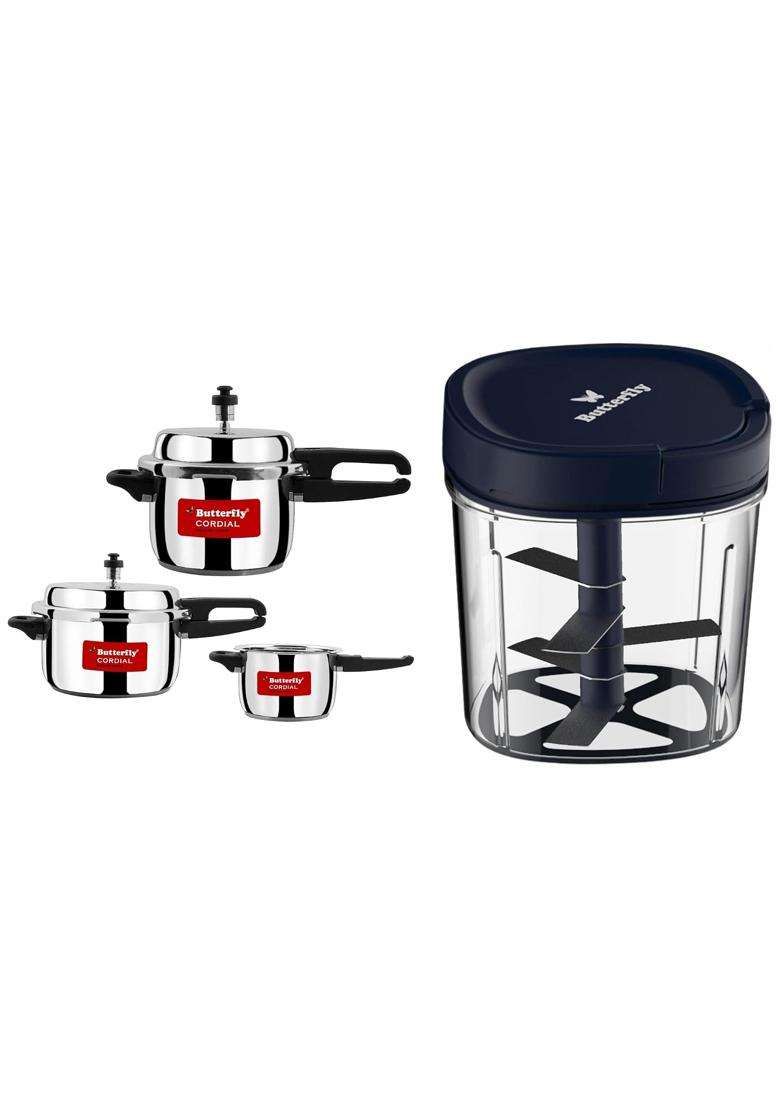 Butterfly Cordial 2 3 and Outer Lid SS Pressure Cookers | 5 L | 5.3 Qt | Induction Compatible - Indya