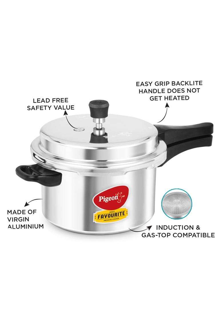 Pigeon Favourite Induction Base Aluminium Pressure Cooker with Outer Lid | 5 L | 5.3 Qt - Indya