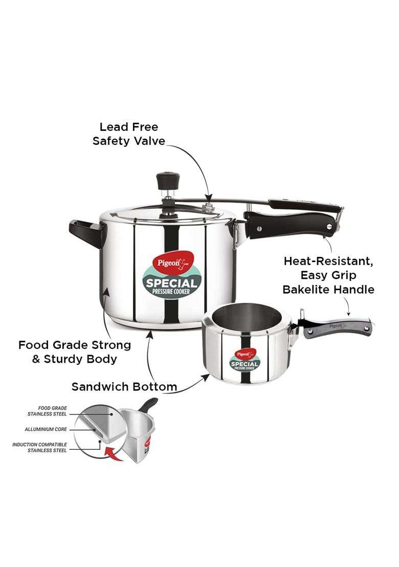 Pigeon By Stovekraft 2 3 Combo Special Stainless Steel Inner Lid Induction Base | 5 L | 5.3 Qt - Indya
