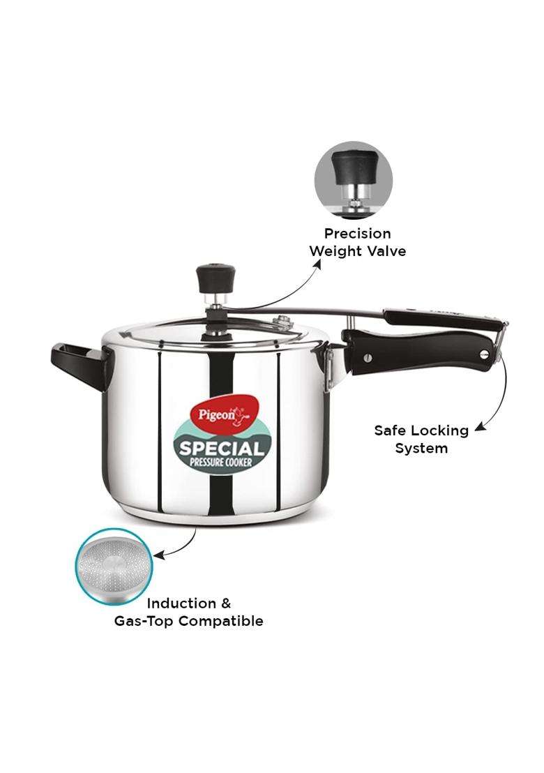 Pigeon By Stovekraft 2 3 Combo Special Stainless Steel Inner Lid Induction Base | 5 L | 5.3 Qt - Indya