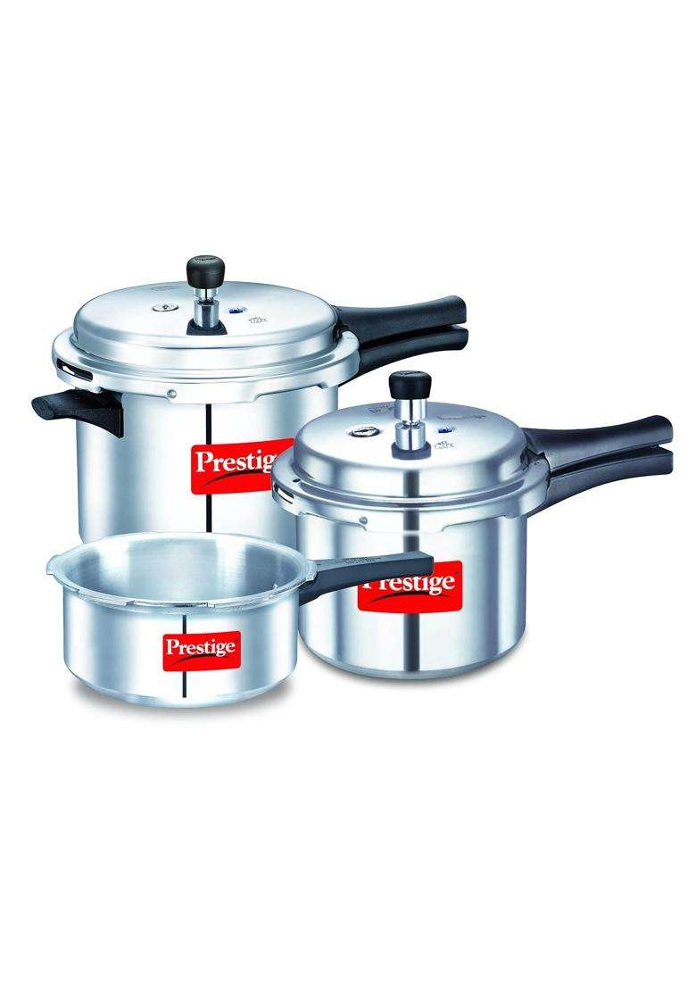 Prestige Popular Max 5 3 Aluminium Outer Lid Pressure Cooker Combo Pack | 2 L | 2.1 Qt | Induction Compatible - Indya