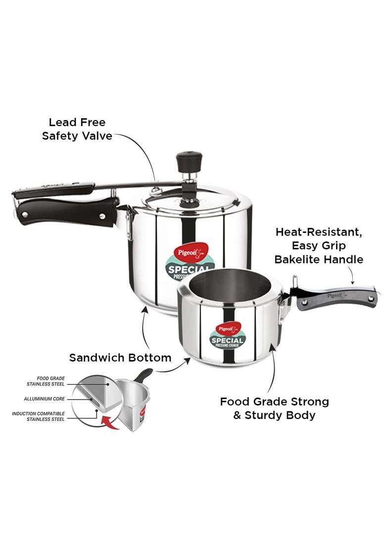Pigeon By Stovekraft 2 Combo Special Stainless Steel Inner Lid Induction Base | 3 L | 3.2 Qt - Indya