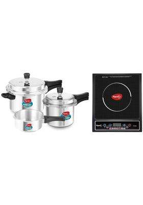 Pigeon Aluminium by Stovekraft Pressure Cooker Combo with Outer Lid Gas Stove | 5 L | 5.3 Qt | Induction Compatible