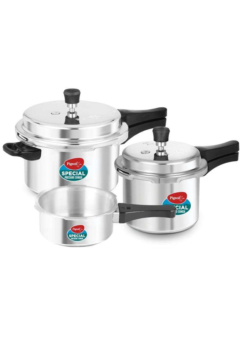 Pigeon Aluminium by Stovekraft Pressure Cooker Combo with Outer Lid Gas Stove | 5 L | 5.3 Qt | Induction Compatible - Indya