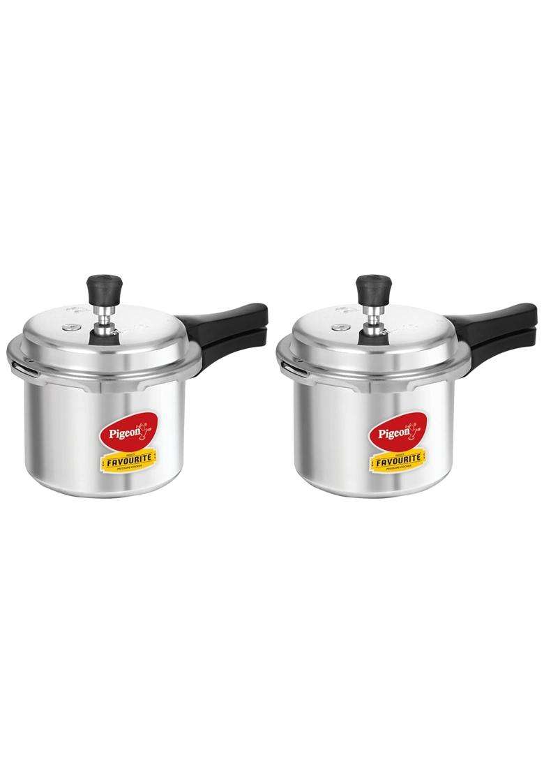 Pigeon By Stovekraft Favourite Aluminium Pressure Cooker with Outer Lid Gas Stove | 3 L | 3.2 Qt | Pack of 2 - Indya