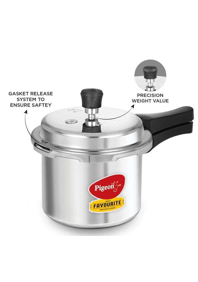 Pigeon By Stovekraft Favourite Aluminium Pressure Cooker with Outer Lid Gas Stove | 3 L | 3.2 Qt | Pack of 2 - Indya