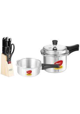 Pigeon By Stovekraft Mini Combi Aluminium Pressure Cooker Set | 3 L | 3.2 Qt | 6-Piece Set
