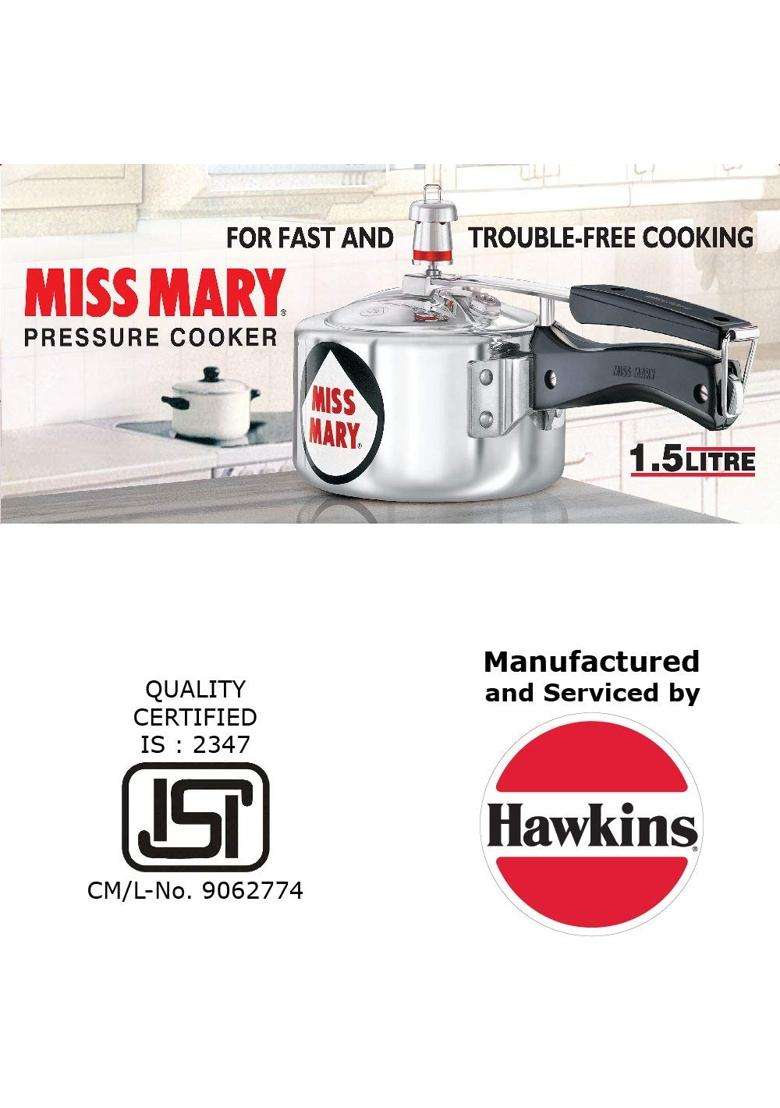 Hawkins Miss Mary Aluminum Pressure Cooker | 1.5 L | 1.6 Qt - Indya