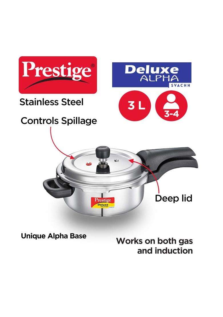 Prestige Svachh Deluxe Alpha Stainless Steel Pressure Cooker Prestige Svachh Deluxe | 3 L | 3.2 Qt - Indya