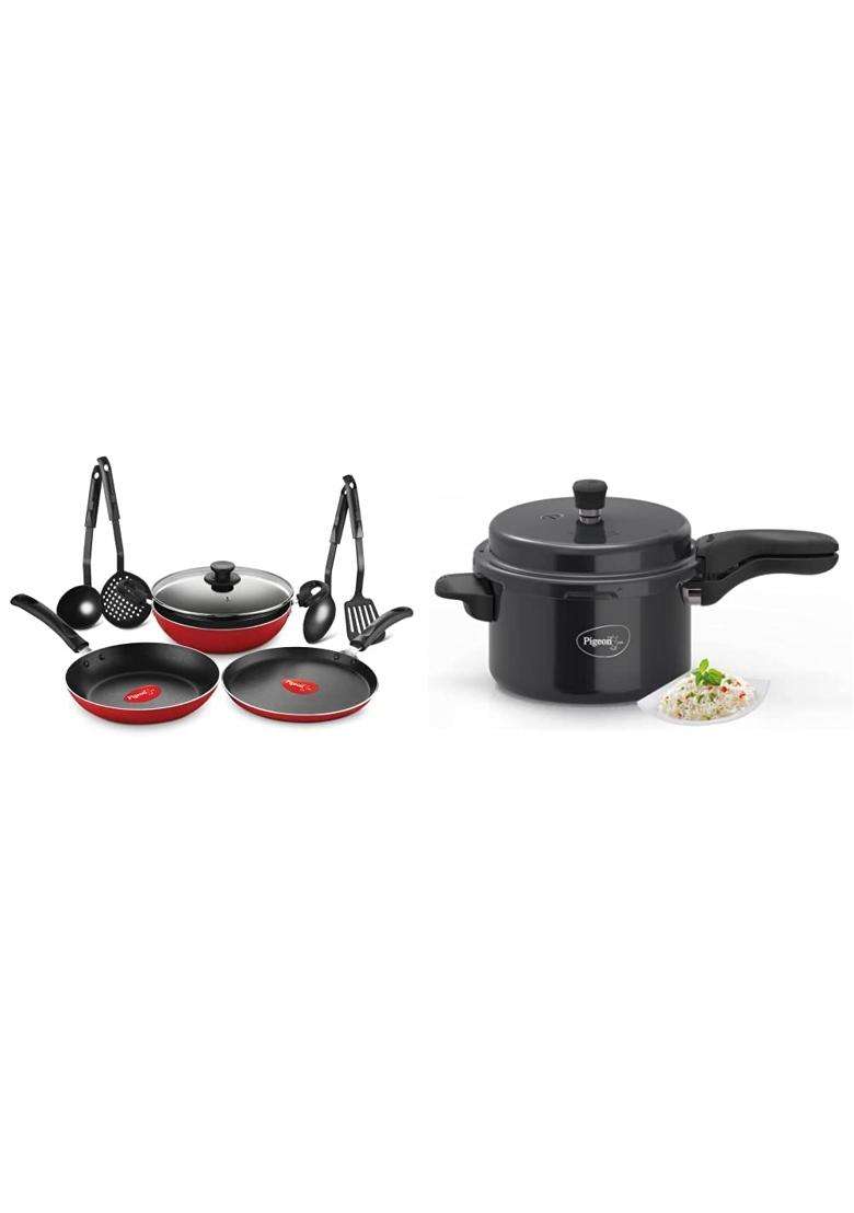 Pigeon By Stovekraft Mio Aluminium Gift Set | 5 L | 5.3 Qt | 8-Piece Set - Indya