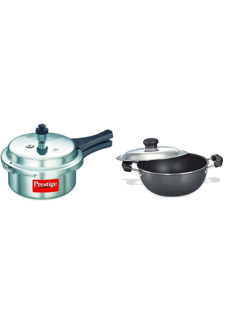 Prestige Non-Induction Aluminium Pressure Cooker and Kadai Wok with Lid - Indya