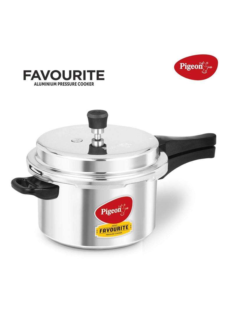 Pigeon By Stovekraft Favourite Induction Base Aluminum Pressure Cooker with Outer Lid | 5 L | 5.3 Qt | 8-Piece Set - Indya