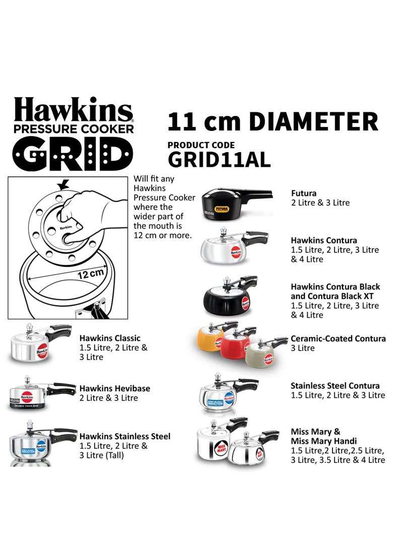 Hawkins Pressure Cooker Grid for Steaming Food and Container Cooking | 3 L | 3.2 Qt | 11 cm | 4.3 Inch - Indya