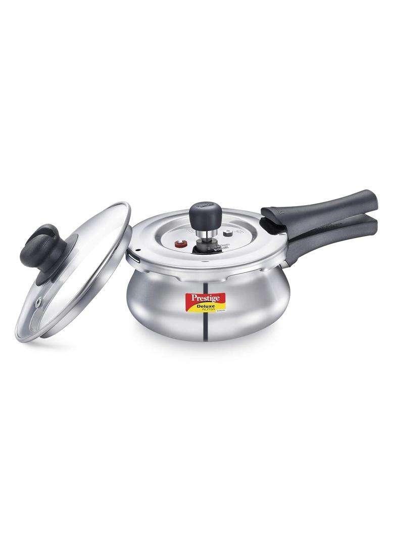 Prestige Deluxe Alpha Svachh Stainless Steel Outer Lid Pressure Cooker with Glass Lid | 1.5 L | 1.6 Qt | 10 cm | 3.9 Inch - Indya