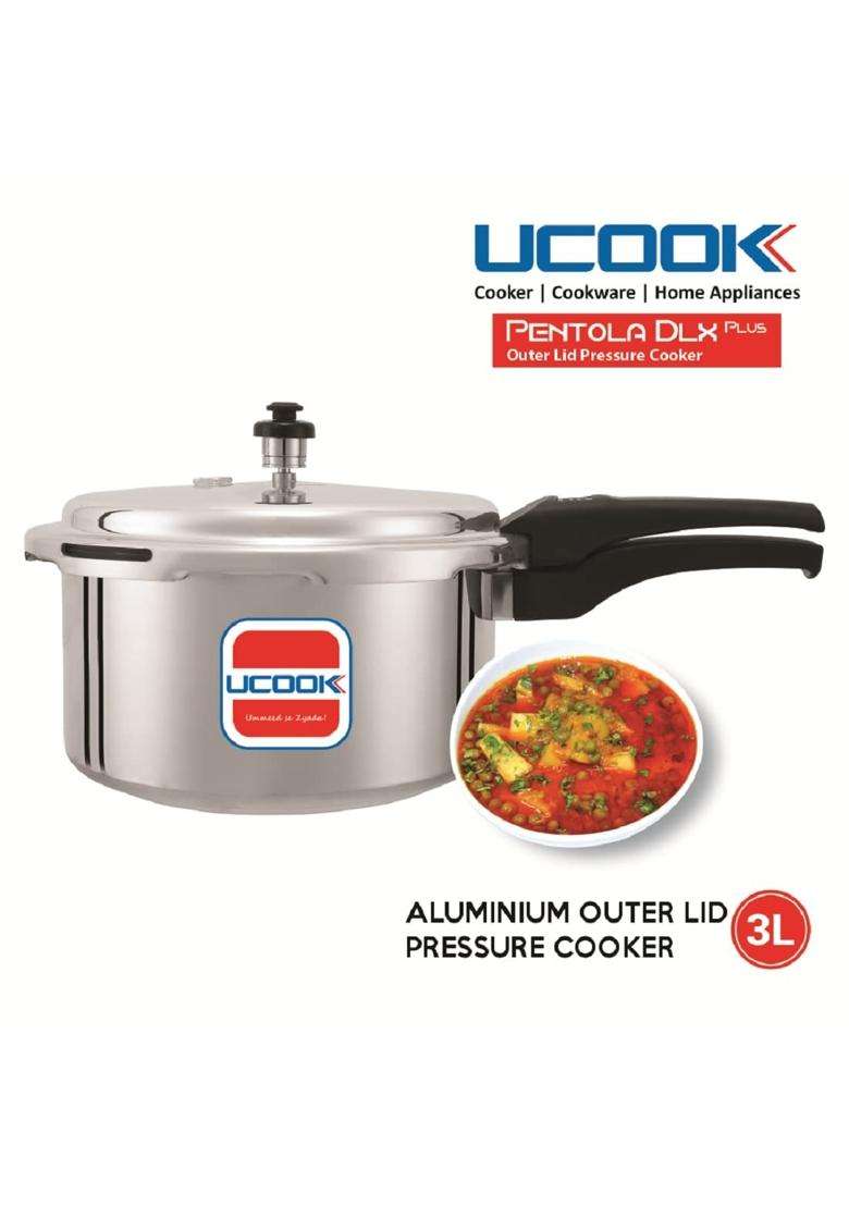 UCOOK By United Ekta Group Pentola DLX Plus Aluminium Outer Lid Induction Pressure | 3 L | 3.2 Qt - Indya