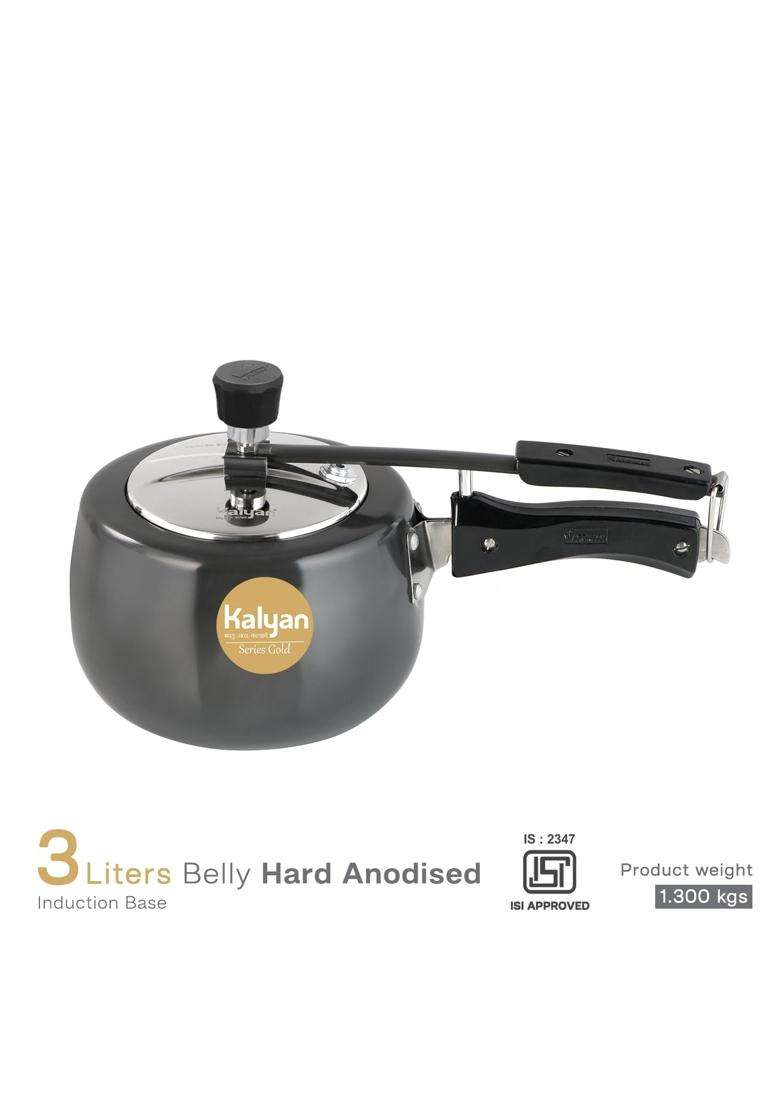 KALYAN Innerlid Belly Induction Base Gold Series Hard Anodised Pressure Cooker | 3 L | 3.2 Qt - Indya