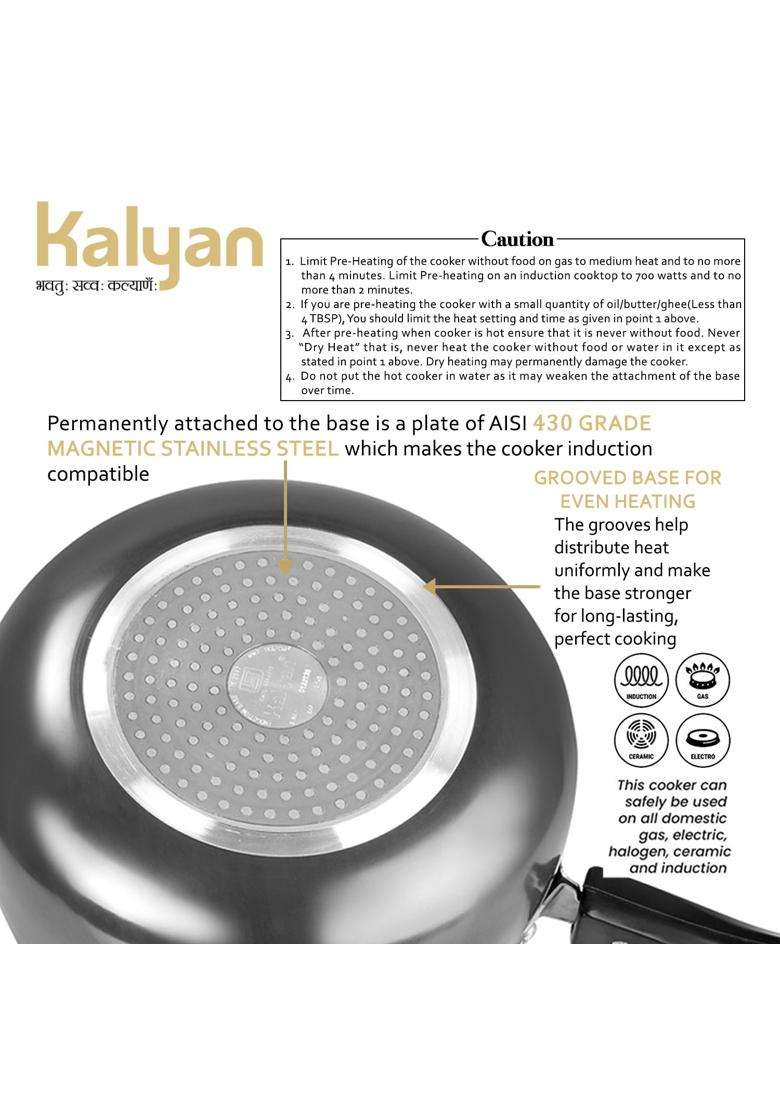 KALYAN Innerlid Belly Induction Base Gold Series Hard Anodised Pressure Cooker | 3 L | 3.2 Qt - Indya