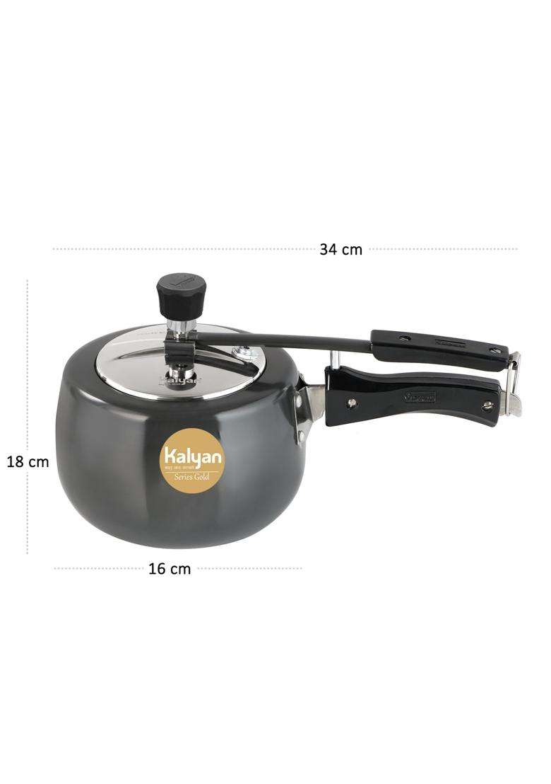 KALYAN Innerlid Belly Induction Base Gold Series Hard Anodised Pressure Cooker | 3 L | 3.2 Qt - Indya