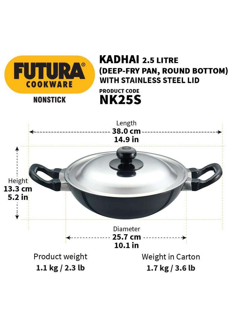 Hawkins Futura Deep Fry Pan | 2.5 L | 2.6 Qt | Non-Stick | With Lid - Indya