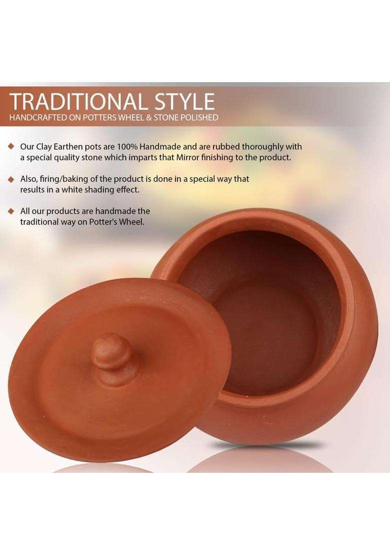 PALVIT CLAY ART GALLERY Unique Clay Dahi Handi Curd Pot with Lid for Sprouts | 1000 ml | 33.8 fl oz - Indya