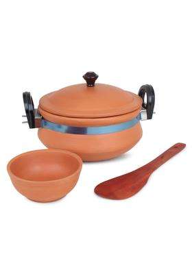 KSI Handmade Clay Handi Cooking Pot | 2 L | 2.1 Qt | With Lid