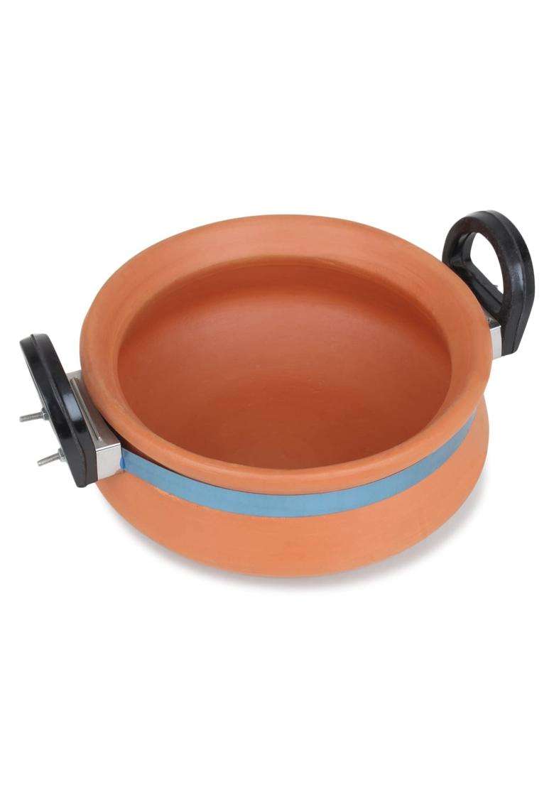 KSI Handmade Clay Handi Cooking Pot | 2 L | 2.1 Qt | With Lid - Indya