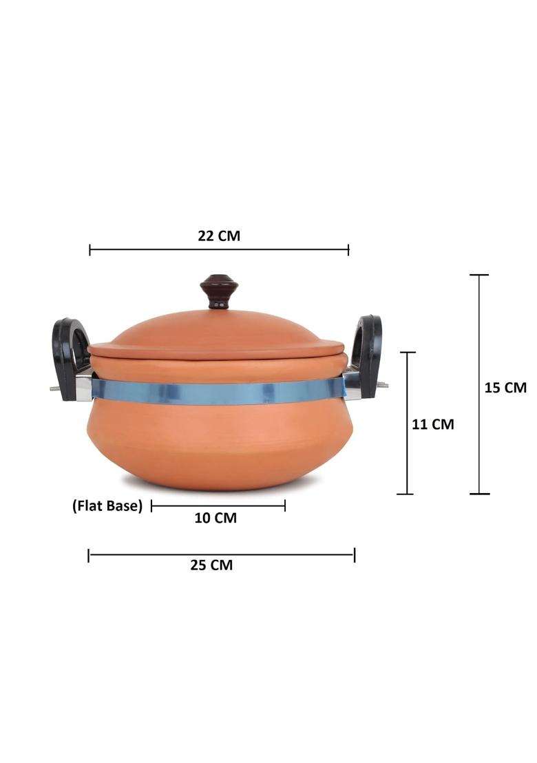 KSI Handmade Clay Handi Cooking Pot | 2 L | 2.1 Qt | With Lid - Indya
