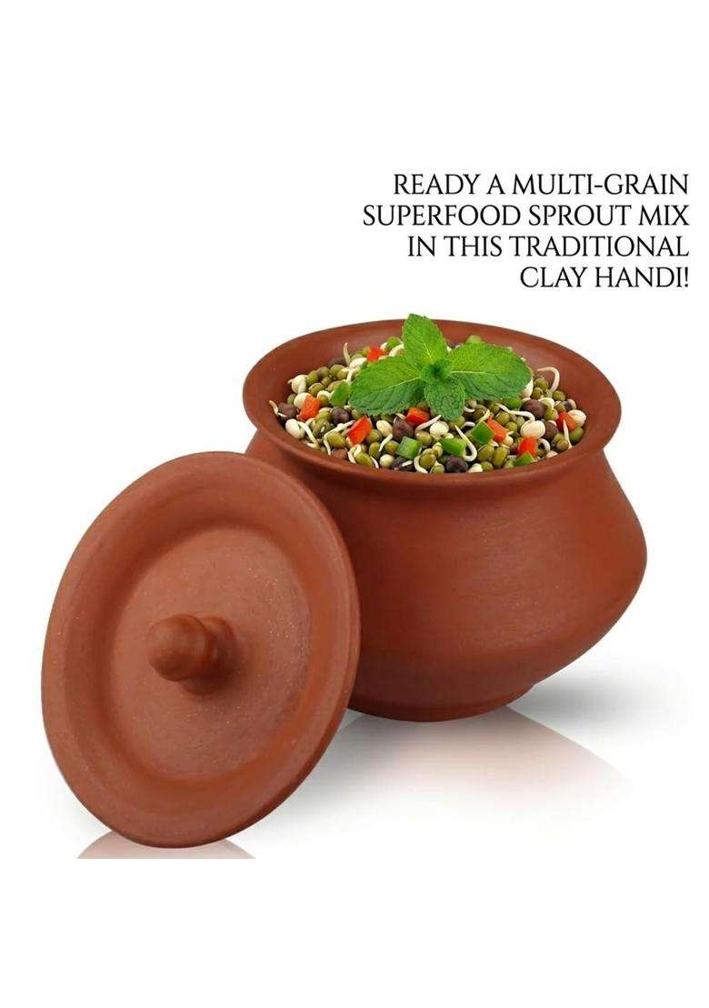 Bhanvi Earthen Clay Curd Pot Making Curd Chach Lassi Dahi Kadai Wok Handi Mitti Ke Bartan | 500 ml | 16.9 fl oz | With Lid | Unglazed - Indya