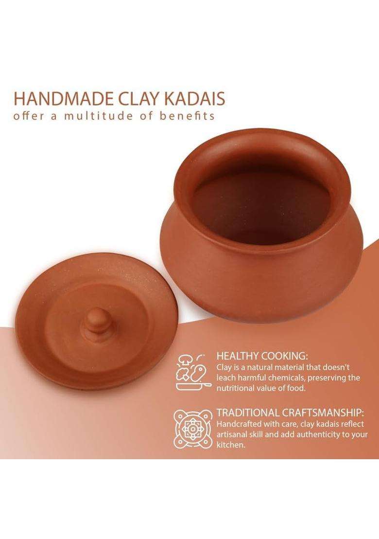 Bhanvi Earthen Clay Curd Pot Making Curd Chach Lassi Dahi Kadai Wok Handi Mitti Ke Bartan | 500 ml | 16.9 fl oz | With Lid | Unglazed - Indya