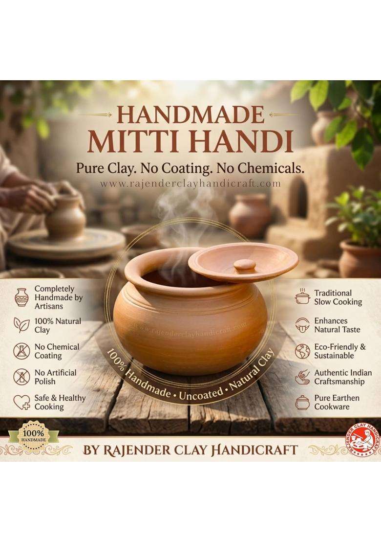 RAJENDER CLAY HANDICRAFT Mitti Handi Clay Pot for Cooking | 5 L | 5.3 Qt | Handcrafted - Indya