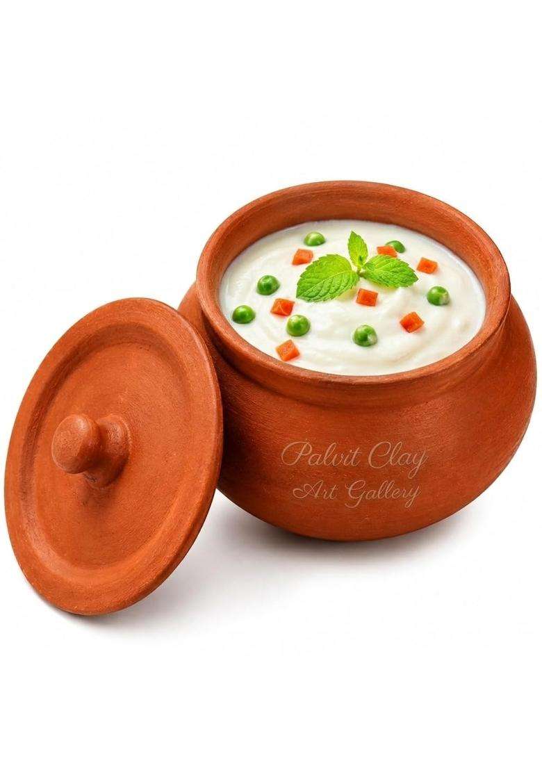 PALVIT CLAY ART GALLERY P.C..G Clay Dahi Handi with Lid for Curd and Sprouts | 0.5 L | 0.5 Qt | Handcrafted - Indya