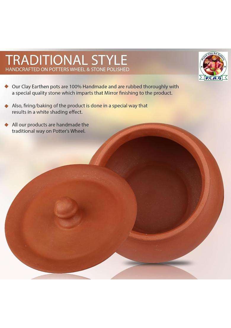 PALVIT CLAY ART GALLERY P.C..G Clay Dahi Handi with Lid for Curd and Sprouts | 0.5 L | 0.5 Qt | Handcrafted - Indya