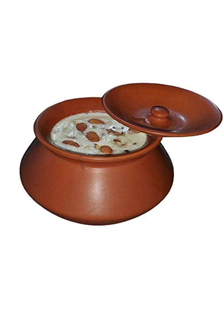 Pure Source India Porcelain Clay Dahi Handi Cooking Pot with Lid | 2 L | 2.1 Qt - Indya