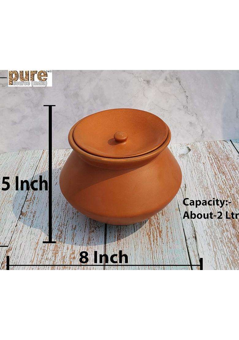 Pure Source India Porcelain Clay Dahi Handi Cooking Pot with Lid | 2 L | 2.1 Qt - Indya